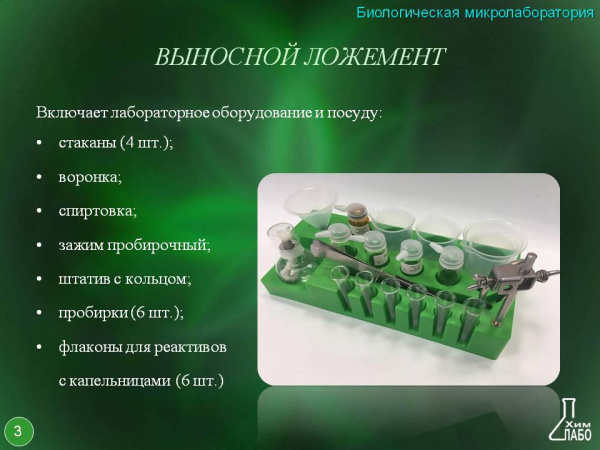 Биологическая микролаборатория с микропрепаратами и микроскопом 