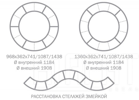 Стеллаж-перегородка радиусный 3х3